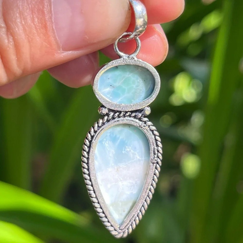 925‎ silver plated two stone Larimar pendant